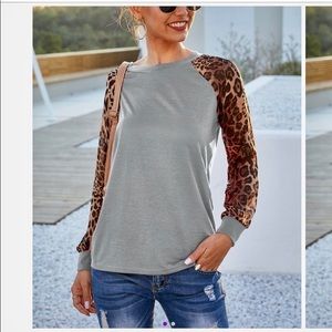 NWT gray leopard Raglan Tee Women XL